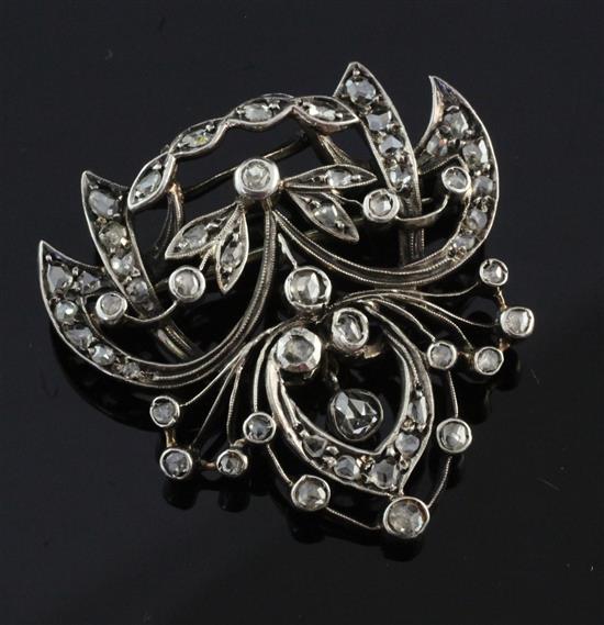 A Victorian gold, silver and rose cut diamond set brooch, 1.5in.